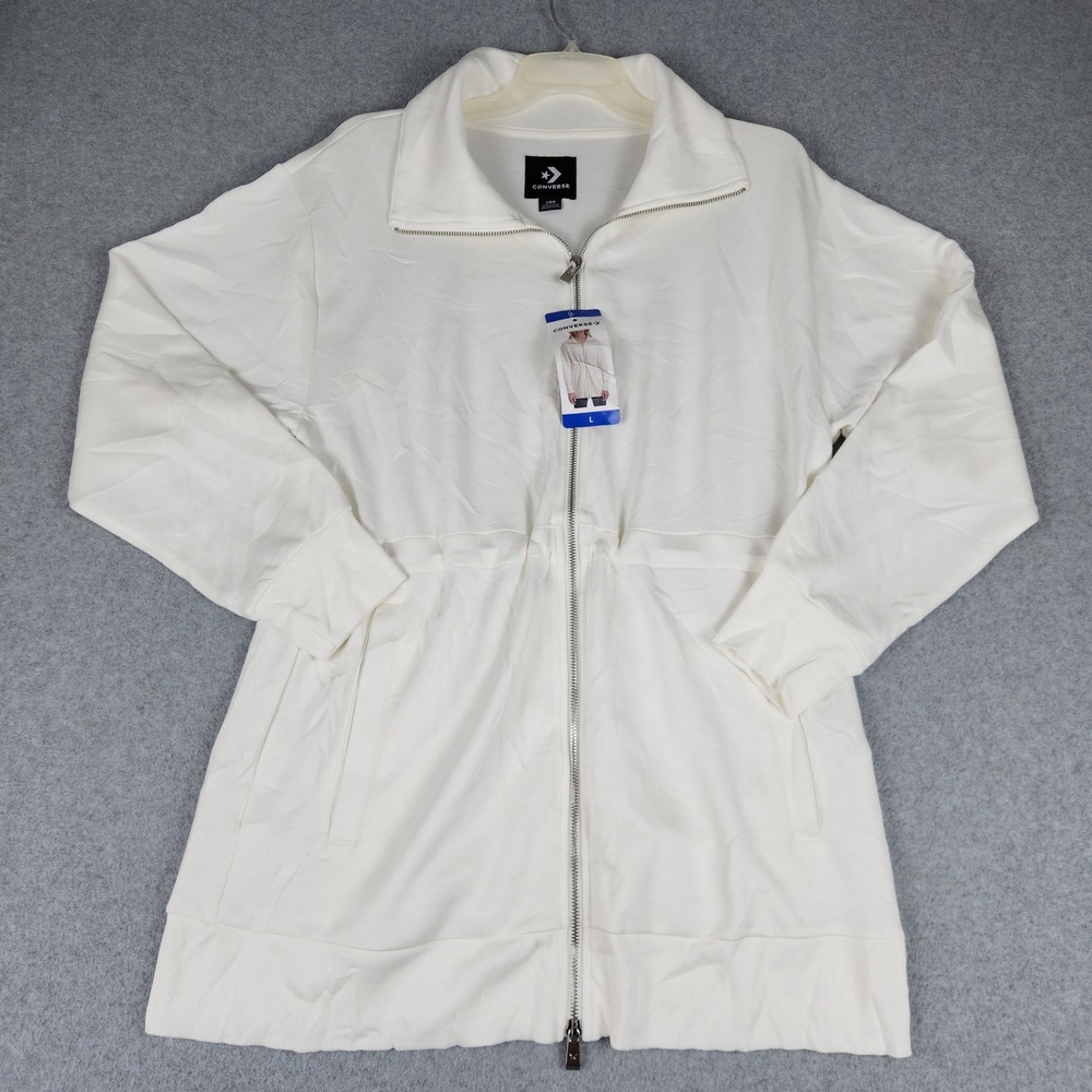 Converse Full‎ Zip Jacket Womens Large White Cinched Waist Long Sleeve Full Zip